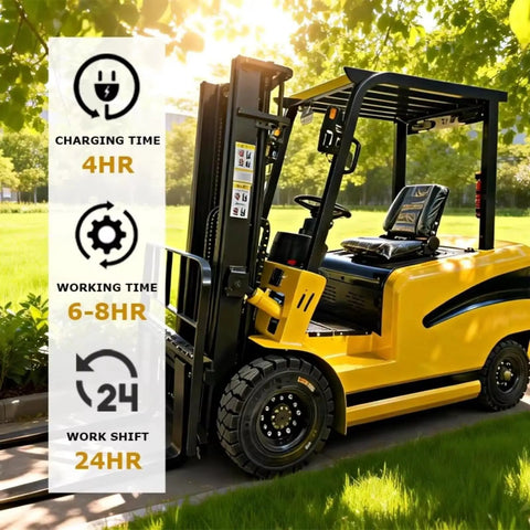 Heavy Duty Electric Forklift With Plug And Play Fast Charging And Zero Turning Radius Four Way Mini Lift Truck with charging features.