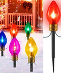 Two Pack Jumbo C9 Christmas Pathway Lights For Outdoor Decor, 17 Feet Total With Ten Multicolor LED Bulbs, Stakes Included
