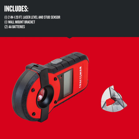 2-In-1 Laser Level And Stud Sensor Pro Grade Tool With Self Leveling Beam, includes bracket and batteries, red design
