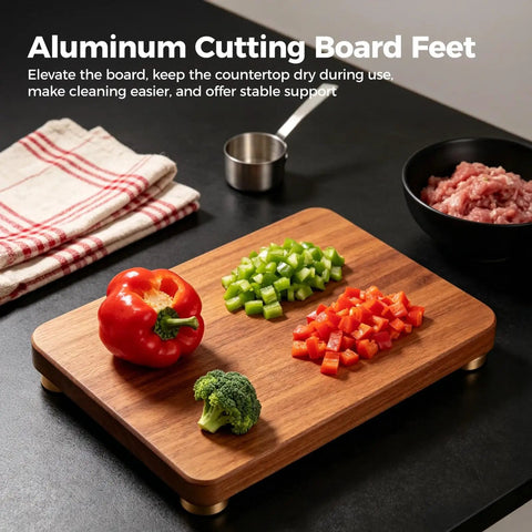 Set Of 8 Heavy Duty Aluminum Cutting Board Feet With Screws 1.18 Inch Diameter 0.39 Inch Tall Gold Tray Risers Grippy Non Slip Silicone