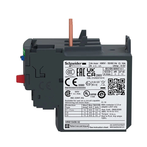 TeSys D Class 10 Overload Relay For IEC Contactor, Bi Metallic Thermal Sensor, 2.5 To 4 Amp Trip Range, Screw Clamp Terminals, side view