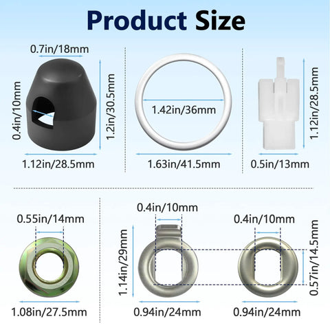 Rock Solid M14 E Bike Hub Motor Nut Set For 250W To 500W Electric Scooters size guide with nuts, washers, and spacers measurements.