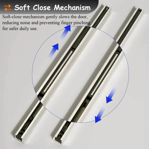 Hidden Sliding Door Hardware Kit With Soft Close mechanism showing track system and safety features