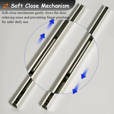 Invisible Barn Door Hardware Kit With Soft Close Ghost Track Demonstrating the soft close mechanism for quiet door operation.