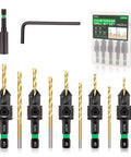 Woodworking Countersink Drill Bit Set, 12 Piece With Dual Flute Bits Sizes 4 6 8 10 12, One Quarter Inch Hex Shank, Magnetic Extension