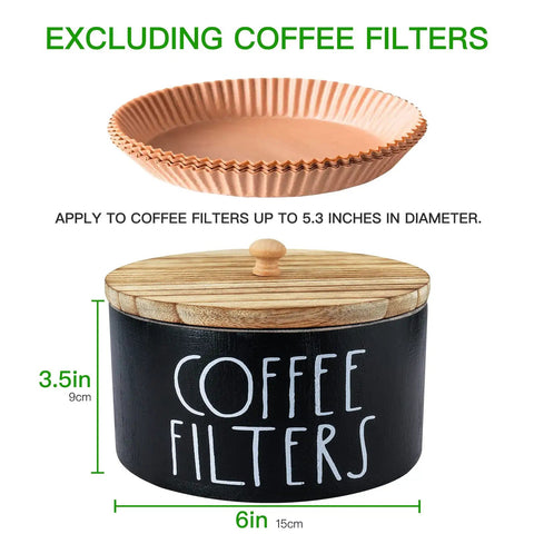 Solid Wood Coffee Filter Holder With Lid, Rustic Farmhouse Style Go-To Storage Dispenser, dimensions 3.5in x 6in shown