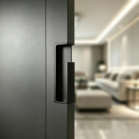 Pocket Door Handle One Piece Aluminum Recessed Sliding Door Pull Matte Black Flush Hardware For One And Three Eighths Inch Doors