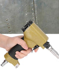 Pneumatic Decorative Nailer For Trim And Finish, Air Powered Thumbtack Pin Tool, Upholstery Nailer For Cloth And Leather, Model 1170 in hand.