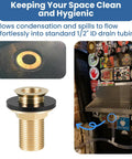 Heavy Duty Brass Drip Tray Drain Assembly With Self Draining Kit And Half Inch Outlet showing solid brass fitting and installation for efficient drainage.