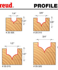 Radius V Groove Bit Set 4 Piece With 1/4 Inch Shanks For CNC Milling Durable TiCo Carbide Bits with groove profile diagrams