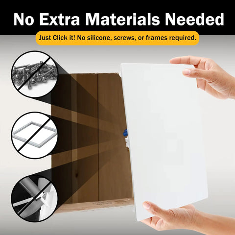 Zero Fuss Drywall Access Panel 14X14 Inch Screwless Wall Cover With Quick Snap Spring Loaded Frame, easy installation without tools.