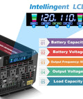 Beast Mode 5000 Watt Power Inverter with Four AC Outlets and Wireless Remote, displaying LCD features and output metrics.