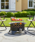 20 Inch Outdoor Fire Pit With Grill, Smokeless Propane Burner Delivers 60000 BTU Heat, Adjustable Flame, Foldable Chrome Cooking Grate