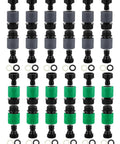 72 Piece No Fuss Garden Hose Quick Connector Kit Three Quarter Inch Plastic Water Hose Connectors Fittings in grey and green.