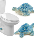 Snazzy Sea Turtle Toilet Bolt Covers Two Pack Ceramic Screw Caps For Bathroom Bowl Anchor Nuts, blue turtle design, decorative hardware.