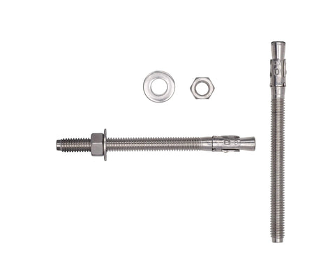 Three Eighths Inch By Five Inch Wedge Anchor 5 Pack Stainless Steel 304 Corrosion Resistant Commercial Grade With Washers And Nuts Included