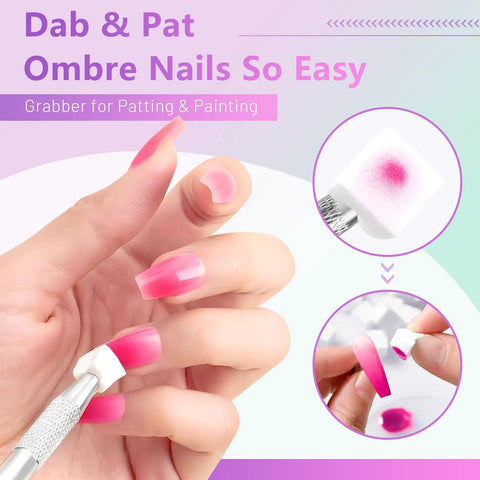 Applying 24 Color Hema Free Solid Gel Nail Polish Kit With Ombre Gel Polish and Pat Paint Gel in blush pink on nails.