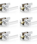 Polished Chrome Door Lever Set 6 Pack Heavy Duty Privacy Interior Door Handles for Left Or Right Handed Use