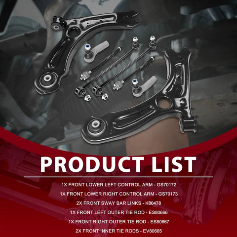 Premium Frenzybro Front Lower Control Arm Kit With 8 Pcs Sway Bar Links And Tie Rods For Smooth Driving And Solid Handling RK621949 And RK621950 Replacement, front suspension parts laid out