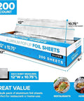 Pre Cut 12 Inch Heavy Duty Aluminum Foil Wraps 200 Count Pop Up Sheets For Hot Dogs And Sandwiches Ideal For Food Service And Deli Use Durable Kitchen Wraps