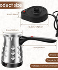Turkish Coffee Pot Electric Brewer 500ml 17oz No Fuss Quick Brew For 5 To 6 Cups Stainless Steel With Folding Handle