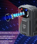 2K Body Camera With Dual Batteries And Charging Dock Delivering 1440P Legit Crisp Video With Night Vision And 14 Hour All Day Runtime Plus 64GB Memory Card For Patrol Security And Daily Carry, showing lens and features.