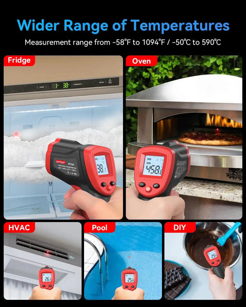 Infrared Thermometer Gun For Cooking And Grilling, Non Contact Digital IR Temperature Meter, 12:1 Distance, Laser Heat Sensor.