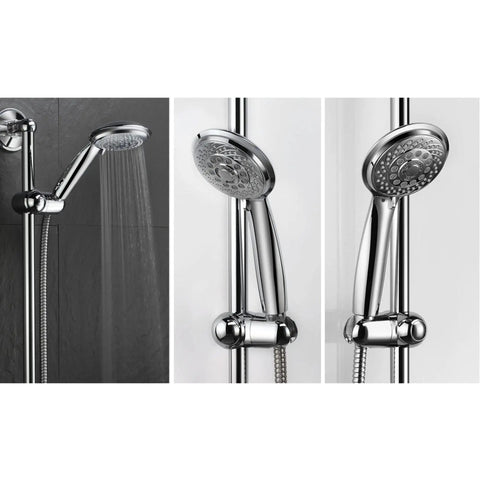 Insta-Mount Power Suction 24 Inch Stainless Steel Shower Slide Bar With Height And Angle Adjustment, dual mount locks, shower head setting