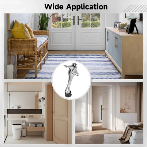 6 Pack Built Tough Heavy Duty Zinc Alloy Door Stop Set With Foot Operated Action And Spring Return, Non Slip Plastic Tip