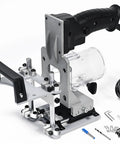 Badass Manual Mortise And Tenon Jig For Routers, Precision woodworking slotting stand with adjustable handle and clear dust collection.