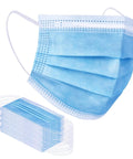 Blue Disposable Face Masks Pack Of 100, 3-ply breathable nonwoven masks for adults and teens, shown with elastic ear loops.