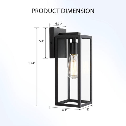Dusk To Dawn Sensor Outdoor Wall Lantern With Black Finish Modern Wall Sconce dimensions shown