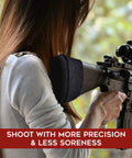 Person using rifle with Gel Recoil Pad For Shotguns And Rifles, Slip On Visco Elastic Gel Stock Pad Reducing Kick, 2 Pack
