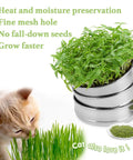 Stackable Stainless Steel Seed Sprouting Kit With Two Mesh Trays Base And Lid Durable 304 Grade shown with fresh sprouts and cat