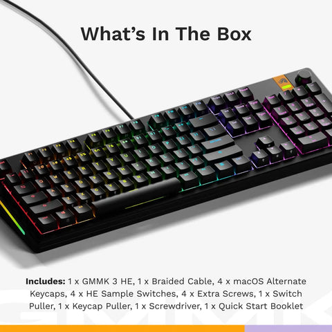 Straight Up Game Changer 100 Percent Mechanical Gaming Keyboard With Hall Effect Rapid Trigger And Blazing 8000Hz Polling Rate Fully Hot Swap Modular Gasket Board Smooth Doubleshot Pbt Keycaps In Classic Black with included accessories.