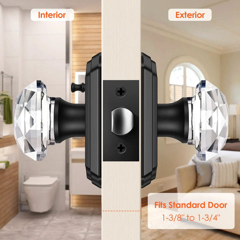 Dope Matte Black Diamond Crystal Door Knobs With Lock For Bedroom And Bathroom Privacy Glass Door Hardware demonstration