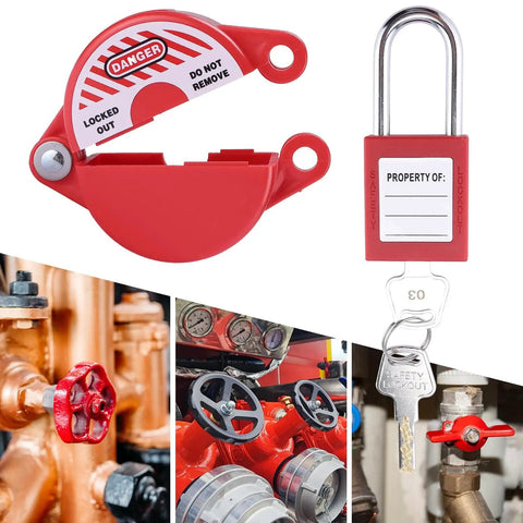 Heavy Duty Gate Valve Lockout Set With Keyed Alike Safety Padlocks, Built Tough Industrial Grade Locks, Fits 1 To 2 1/2 Inch Valve Dia