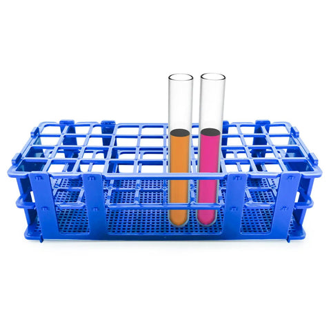 Three Pack Plastic Test Tube Rack Holder For 20mm Tubes With 40 Holes Detachable Cool Blue Lab Rack with two test tubes