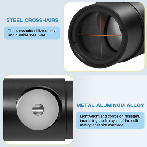 1.25 Inch All Metal Collimating Cheshire Eyepiece Without Laser For Newtonian Reflector Telescopes showing steel crosshairs