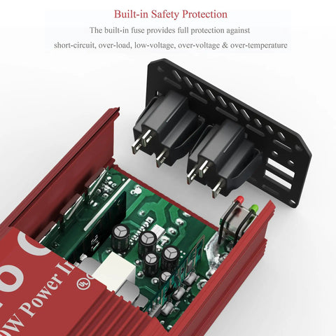 Close-up view of internal components of 400W Vehicle Power Inverter With 12V DC To 110V AC Conversion, Dual 110V Sockets shown