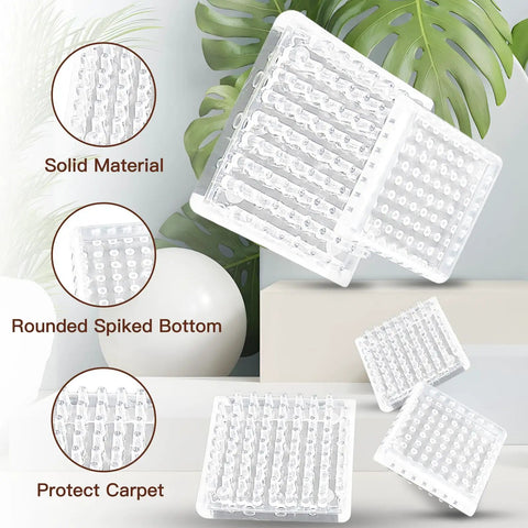 Clear Square Spiked Furniture Caster Cups, 8 Pack Carpet Protectors for Chairs, Sofas, Tables, Transparent Resin, No Slip Floor Shield