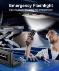 Mechanic using Ridiculously Bright 20000 Lumen USB Rechargeable LED Flashlight, 30W Output, under car for inspection