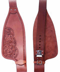 Western Saddle Replacement Fenders For Adults In Floral Oiled Tan Full Grain Leather With Hand Tooled Border Design Durable
