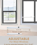 Sliding Glass Door Security Bar Adjustable From 25.75 To 47.5 Inches Keeps Kids Safe And Stays Put Easy Install Rustproof Metal Gate Stopper Fits Most Sliding Doors Space Saving Door Lock Bar For Home And Windows shown in use on windows.