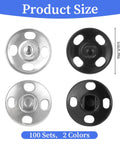 100 Sets Of 10 mm Sew On Snap Buttons For Clothing Metal Snaps Fasteners Press Studs In Black And White Durable Garment Snaps For Sewing Projects Sweet For DIY Garment Crafts And Repairs showing product size and color options