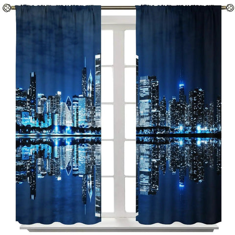 New York Night City Skyline 3D Neon Curtains Set For Bedrooms And Living Rooms, Blackout Window Drapes With Thermal Insulation