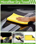 Hand using microfiber towel on wet car surface, part of 62 Inch Long Handle Car Wash Kit With Microfiber Heads, No Scratch Exterior Cleaning