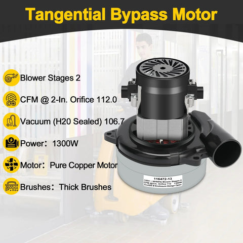 Front view: Vacuum motor replacement, 2-stage, 5.7 in. dia, 112 CFM, copper motor