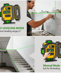 4x360 Degree Self Leveling Laser Level With Tripod And Pole, Green Line 360 Degree Laser, Boss-Level Precision Horizontal And Vertical Alignment, 2 Li-ion Batteries, Great For Picture Hanging, Tile, And Home Renovation; self-leveling mode
