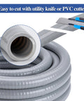 No Brainer Half Inch Liquid Tight Conduit And Connector Kit 150 Ft Flexible Non Metallic Electrical Tubing close-up of cut end showing flexibility